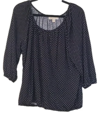 Blusa Top Michael Kors Para Mujer Negra Blanca a Lunares Manga 3/4 Talla XL Foto 1 de 4