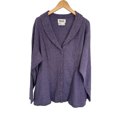 FLAX Minimalist Lagenlook Linen Blend Purple Button Front Top Women Plus Size 2G - Image 1 of 4