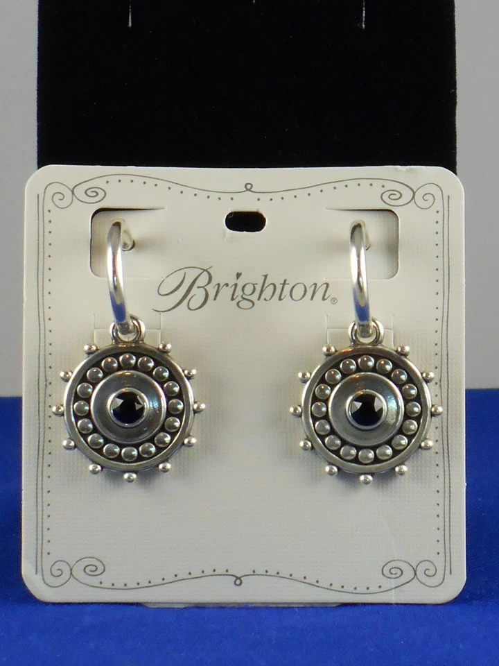 Brighton Pebble Dot Hoop Earrings- circles- silver color- black bead-post back