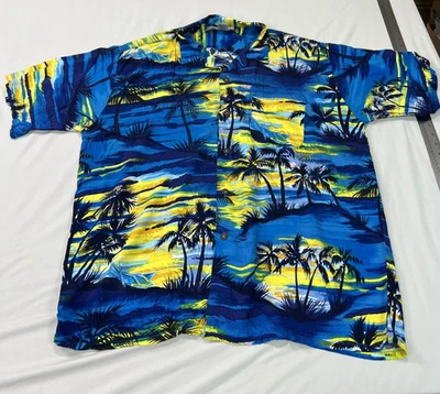 Ocean Current Hawaiian Shirt Mens XL Blue Beach Camp Loud Rayon Button Up - Image 1 of 4
