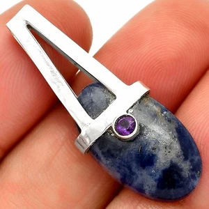 Natural Sodalite & Amethyst 925 Sterling Silver Pendant Jewelry P-1563 - Picture 1 of 5