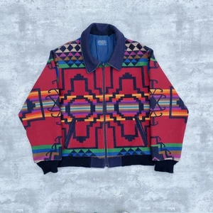 Vintage 80s Pendleton High Grade Western Aztec Wool Jacket Mens Large Made In US - Picture 1 of 7