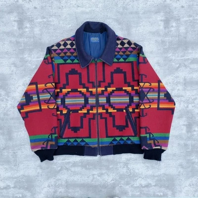 Vintage 80s Pendleton High Grade Western Aztec Wool Jacket Mens Large Made In US - Image 1 of 4