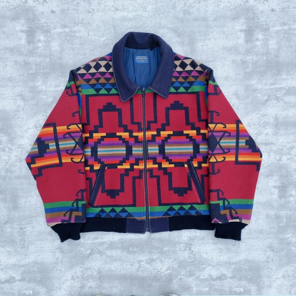 Vintage 80s Pendleton High Grade Western Aztec Wool Jacket Mens Large Made In US - Image 1 of 4