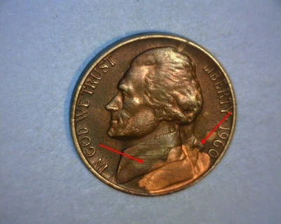 1960 JEFFERSON NICKEL 🌟IMPROPERLY ANNEALED 🌟LAMINATED OBVERSE🌟US ERROR COIN - Image 1 of 4