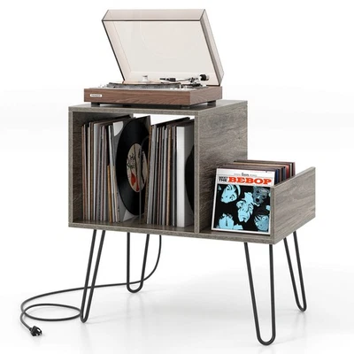Turntable Stand Record Player Stand w/ Built-in Charging Station Metal Legs - Image 1 of 4