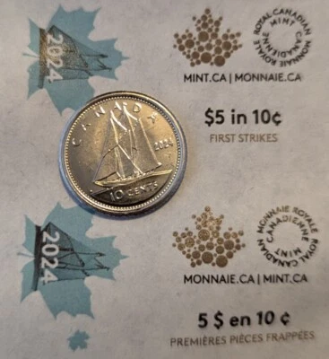 2024 Canada UNC 10 cents, Charles III, first strike mint roll.  Bluenose sailing - Image 1 of 4