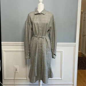 Mark Kenly Domino Tan Old Money Plaid Shirt Dress Romania Belted 36/6 - Picture 1 of 11