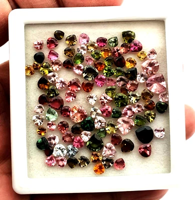 Natural Multi Tourmaline Heart Cut Gemstone Lot 106 Pcs 3-7 MM 26 CT - Image 1 of 4