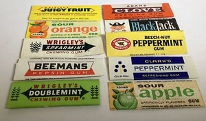 VTG MIXED LOT OF 10 PAPER CHEWING GUM WRAPPERS WRIGLEY ADAMS CLARKS ETC. - Picture 1 of 5