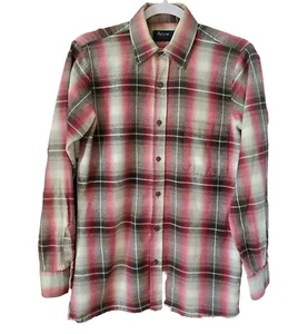 Vtg Arrow Sportswear Shadow Plaid Cotton Flannel Shirt Mens S Western Rockabilly - Picture 1 of 6