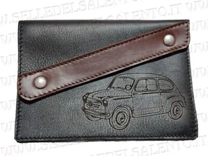 Portadocumenti portalibretto pelle Fiat Seicento 600 porte controvento vintage - Picture 1 of 2