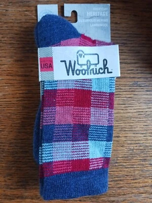 Woolrich socks medium M Med plaid merino lambswool wool women men crew blue red - Image 1 of 3