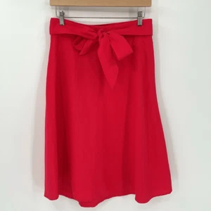 Loft Linen Blend Belted A-Line Midi Skirt Red Women Size 00 Side Zip Closure - Picture 1 of 5