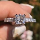 1.6 Tcw Cushion Moissanite Unique 4 Prong Engagement Ring 14K White Gold Plated