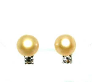 Ladies / Women's Silver 925 Simulated Pearl and Clear Stones Stud Earrings - Picture 1 of 5