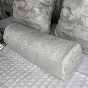 16”x6” Cushion Bolster 100% Duck Feather & Amelie White & Silver Shimmer Luxury
