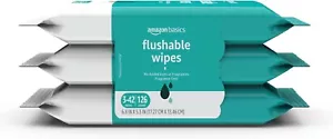 Flushable Adult Toilet Wipes, Fragrance Free, 126 Count (3 Packs of 42) Packagin - Picture 1 of 9