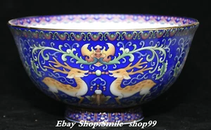 4.7" Qianlong Enamel Colour Porcelain Fengshui Sika Deer Animal Bat Bowl Cup - Picture 1 of 9