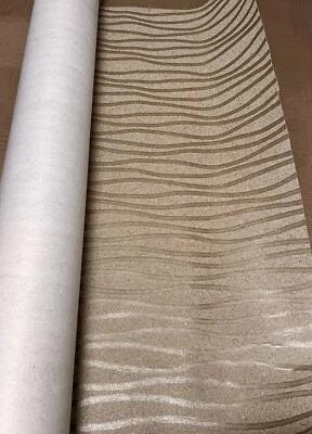 Boutique Natural Lounge Wallpaper Sand Gold Glitter Textured Wavy Lines 2 Rolls - Image 1 of 4