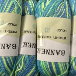 Bamboo Cotton Yarn Multicolor Blue Green Light Blue 50g Skeins - Picture 1 of 5