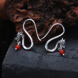 L27 Ohrringe Drache mit kleiner Achatperle Jahr des Drachen 2024 Silber 925 - Bild 1 von 4