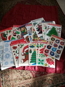 VINTAGE COLLECTIBLE CHRISTMAS WINDOW CLING ONS  DECORATIONS HUGE LOT SET OF 19 - Picture 1 of 9