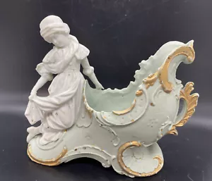 Antique Bisque German? Porcelain Victorian Lady with Shoe Table Top Trinket Dish - Picture 1 of 4