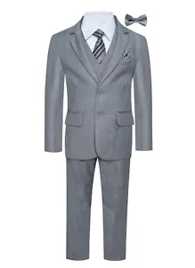 Magen Kids Boys SLIM Formal Bridal 7 Pcs Set Suit S1-18 Medium Gray 2 Buttons - Picture 1 of 8