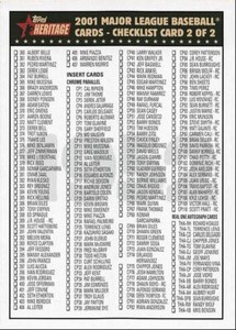 2001 Topps Heritage Checklists Checklist Checklist (#360-407 and Insert Cards)