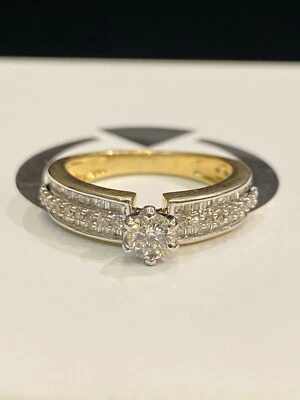 Pave 0,76 Cts Ronde Baguette Couper Diamants Mariage Solitaire Bague En 14K Or - Photo 1/4