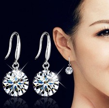 Hot Fine Shinning Single Crystal Charm Drop Silver Plated Hook Earrings 1Pair