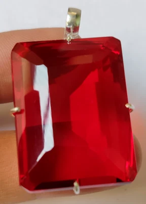 99.30 Ct Large Red Topaz Emerald Cut 925 Sterling Silver Pendant Gift for Mother - Image 1 of 4