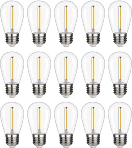 15 Pack S14 LED String Light Bulbs 1w Shatterproof & Waterproof Outdoor Indoor - Picture 1 of 7