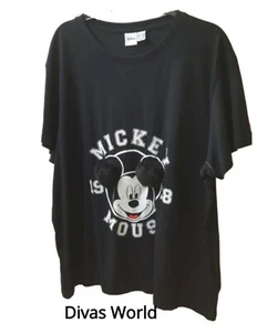 Black Mickey Mouse T-shirt Disney Womens ScoopNeck Top Ladies Casual Tee Primark - Picture 1 of 7