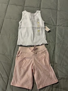 Old Navy Girl’s Top and Shorts Set White Shirt Pink Shorts Size 6-12 Months - Picture 1 of 8