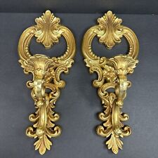 Vtg 1977 Hollywood Regency Candle Wall Sconces Bright Gold Dart 4204 15" x 6.5”