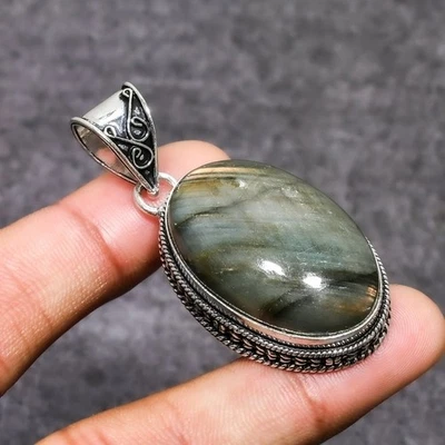 Colgante de joyería de plata de ley 925 hecho a mano con piedras preciosas de labradorita 2,08" n619 Foto 1 de 3