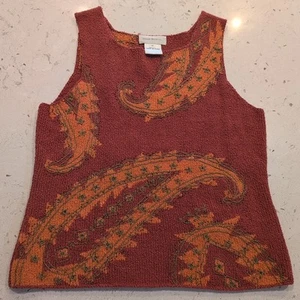 Susan Bristol Tank Top Vtg Y2KHand Knit Hand Embroidered Paisley Size Medium - Picture 1 of 12