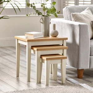 **Seconds** Eden Oak and Cream 3x Wooden Nesting Tables - Picture 1 of 6