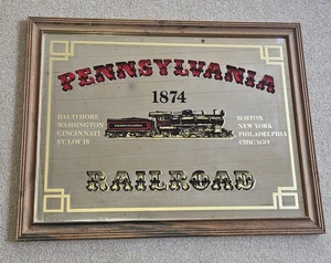 Vintage Pennsylvania Railroad 1874 Framed Wall Bar Mirror Locomotive Train  - Picture 1 of 8