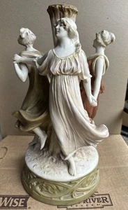 Antique Royal Dux Bohemia “Three GRACES” Girls Figurine Porcelain Lamp Base 17” - Picture 1 of 21