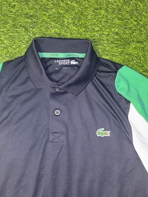 Camisa Lacoste Para Hombre Pequeña Azul Marino Blanco Deportiva Bloques de Color Polo Silicona Cocodrilo Foto 1 de 4