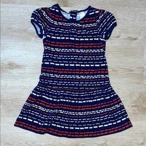 Gymboree Navy White Tan Orange Printed Dress Girl’s size 6 EUC - Picture 1 of 6