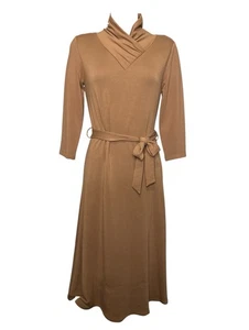 Calvin Klein Women’s Cowl Neck Nude Belted Midi Dress Business Preppy Classic - Picture 1 of 8