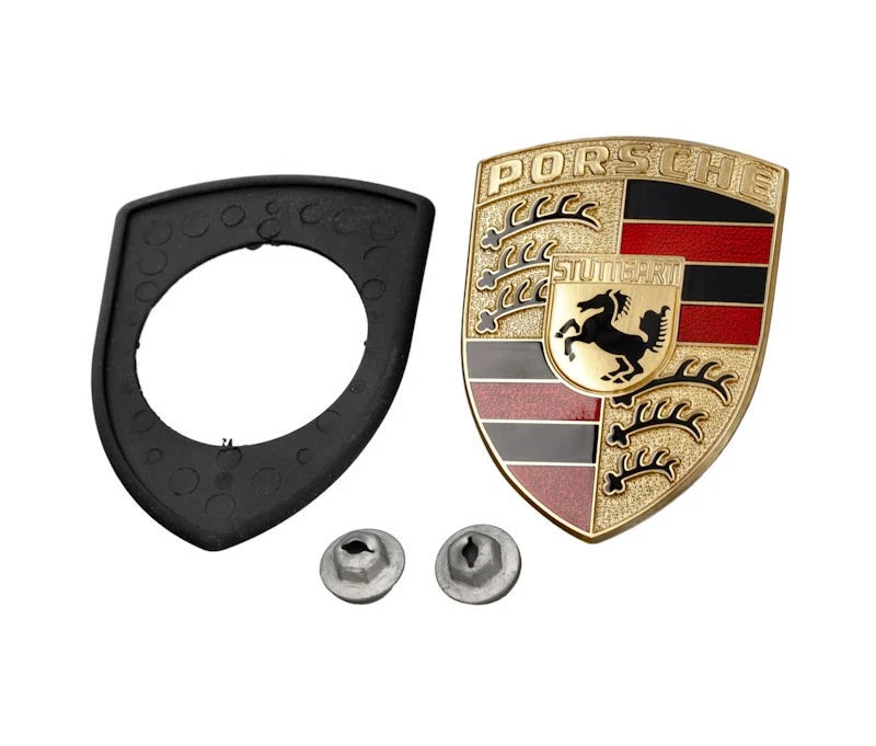Genuine Porsche 911 Hood Emblem Kit Red & Black Enamel on Gold - Imagem 1 de 1