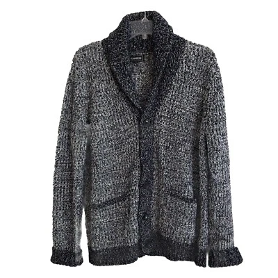 Express Shawl Collar Cardigan Sweater Mens Sz L Navy Marled Chunky Knit Grandpa - Image 1 of 4