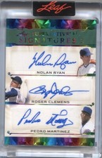 2023 Nolan Ryan Roger Clemens Pedro Martinez Leaf Superlative AUTO TRIPLE 6/7