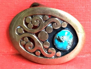 Vintage Belt Buckle by Artist K. Dupree 1970s Handmade Modernist Stone Cabochon - Picture 1 of 9