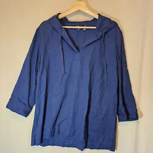 Ellen Tracy Linen Blend Navy Blue 3/4 Sleeve Loose Fit Hoodie Large - Picture 1 of 9